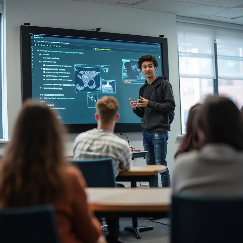 Estudiante presentando su proyecto UX/UI.