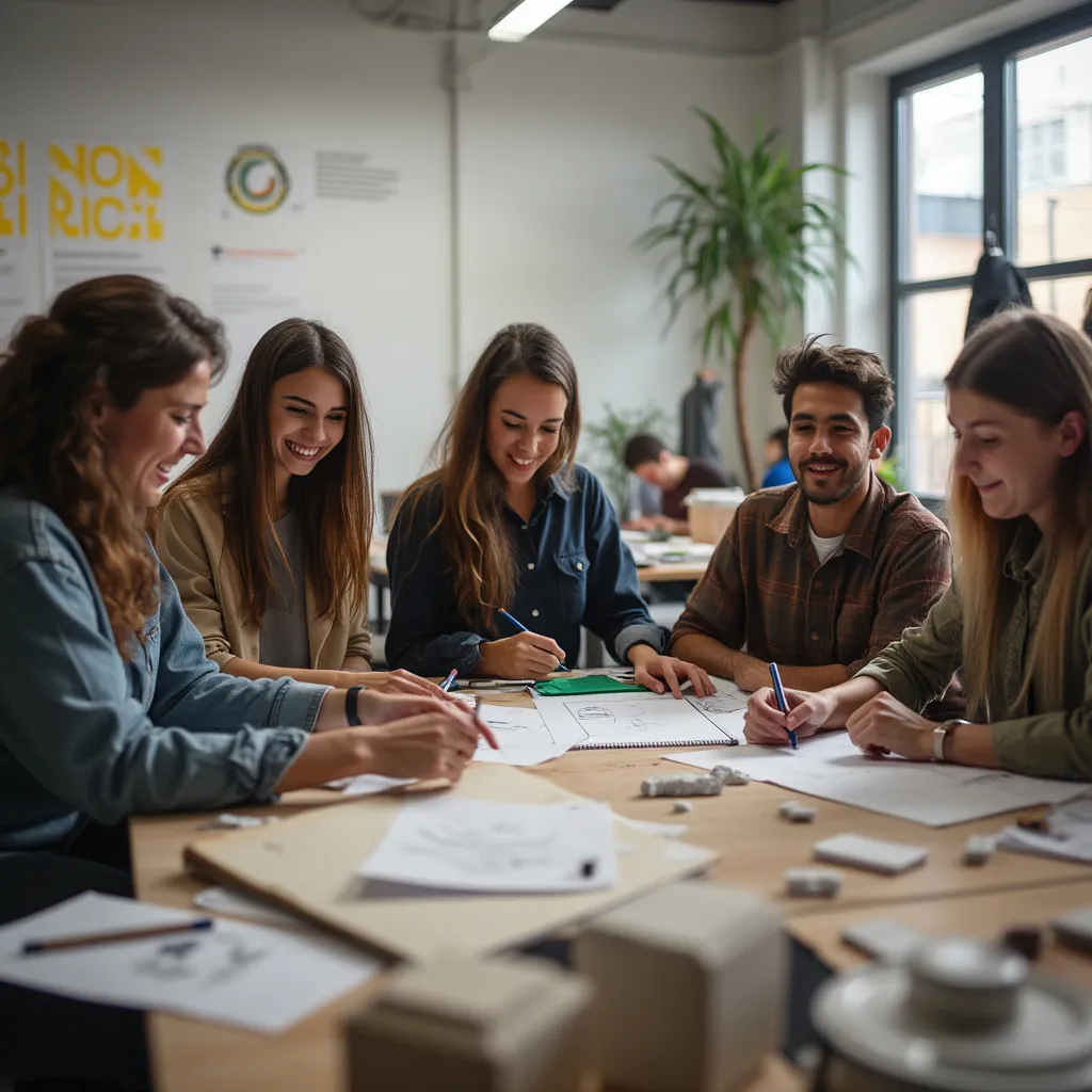 Estudiantes de diseño colaborando en un proyecto inspirador